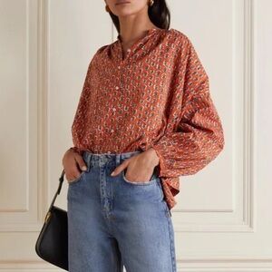 Doen Jane Blouse Calico Canyon Blooms Red Organic Cotton Top Medium NWT